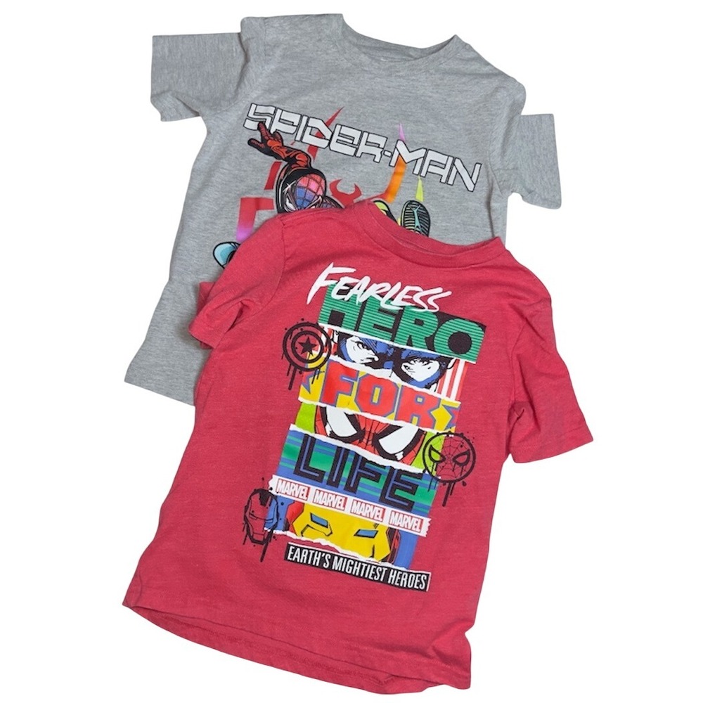 Lot of 2 Marvel Boys Play Wear T-Shirts Size S (6/7)‎ *FLAWS*